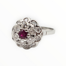 Load image into Gallery viewer, 2821- Vintage 14ct White Gold Ruby Natural Sparkling Diamonds (1.58ct) Cluster Ring