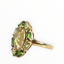 Load image into Gallery viewer, 2831 Vintage 9cxt Gold Citrines Diopsides Cluster Ring