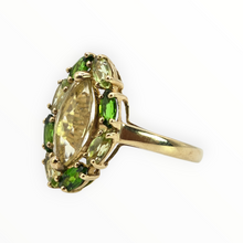 Load image into Gallery viewer, 2831 Vintage 9cxt Gold Citrines Diopsides Cluster Ring
