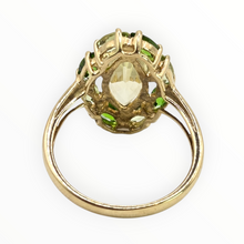 Load image into Gallery viewer, 2831 Vintage 9cxt Gold Citrines Diopsides Cluster Ring