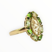 Load image into Gallery viewer, 2831 Vintage 9cxt Gold Citrines Diopsides Cluster Ring