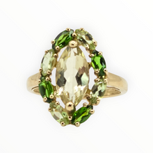 Load image into Gallery viewer, 2831 Vintage 9cxt Gold Citrines Diopsides Cluster Ring