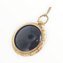 Load image into Gallery viewer, 2736 Victorian 9ct Gold Large Ornate Black Onyx Pendant & Chain (55cm)