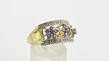 Load image into Gallery viewer, 2938- Vintage 9ct Gold Iolites Natural Sparkling Diamonds Flower Head Cocktail Ring