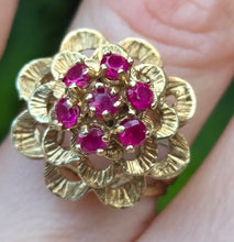 Load image into Gallery viewer, 1252: Vintage: 14ct Gold 7 Rubies Swirl Statement Cocktail Ring- Exceptional