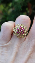 Load image into Gallery viewer, 1252: Vintage: 14ct Gold 7 Rubies Swirl Statement Cocktail Ring- Exceptional