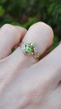 Load image into Gallery viewer, 0986: Vintage: 9ct Gold Illusion Set Peridot Diamonds Bypass Ring- eclectic beauty.