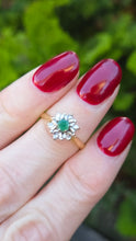 Load image into Gallery viewer, 1061: Vintage: 18ct Gold Emerald Diamonds Flower Head Ring- From 1975