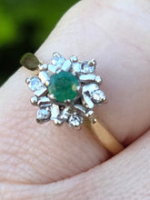 Load image into Gallery viewer, 1061: Vintage: 18ct Gold Emerald Diamonds Flower Head Ring- From 1975