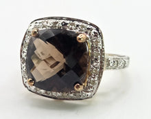 Load image into Gallery viewer, 2632; Vintage 9ct Gold Cushion Cut Smokey Quartz Diamonds Cocktail Ring