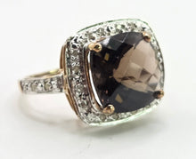Load image into Gallery viewer, 2632; Vintage 9ct Gold Cushion Cut Smokey Quartz Diamonds Cocktail Ring
