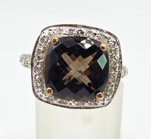 Load image into Gallery viewer, 2632; Vintage 9ct Gold Cushion Cut Smokey Quartz Diamonds Cocktail Ring