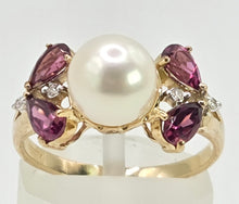 Load image into Gallery viewer, 2640: Vintage 9ct Gold Pearl, Almandine, Garnets Diamonds Dress Ring