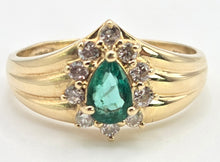 Load image into Gallery viewer, 2644- Vintage 14ct Gold Emerald 10 Diamonds Dress Ring