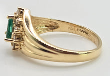 Load image into Gallery viewer, 2644- Vintage 14ct Gold Emerald 10 Diamonds Dress Ring