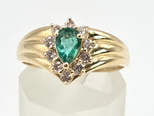 Load image into Gallery viewer, 2644- Vintage 14ct Gold Emerald 10 Diamonds Dress Ring