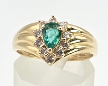 Load image into Gallery viewer, 2644- Vintage 14ct Gold Emerald 10 Diamonds Dress Ring