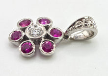 Load image into Gallery viewer, 2647 Vintage: 18ct Gold Rubies Diamond Flower Head Pendant