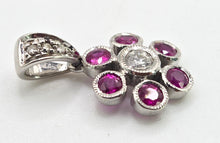 Load image into Gallery viewer, 2647 Vintage: 18ct Gold Rubies Diamond Flower Head Pendant