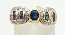 Load image into Gallery viewer, 2649: Vintage 18ct Gold Cornflower Blue Sapphires 24 Diamonds Art Deco Style Ring