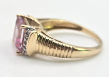 Load image into Gallery viewer, 2728 Vintage 9ct Gold Princess Cut Pink Topaz 10 Natural Diamonds Cocktail Ring
