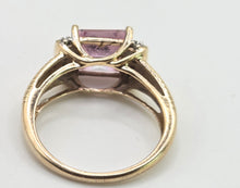 Load image into Gallery viewer, 2728 Vintage 9ct Gold Princess Cut Pink Topaz 10 Natural Diamonds Cocktail Ring