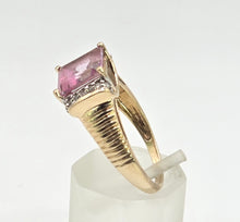 Load image into Gallery viewer, 2728 Vintage 9ct Gold Princess Cut Pink Topaz 10 Natural Diamonds Cocktail Ring