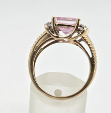 Load image into Gallery viewer, 2728 Vintage 9ct Gold Princess Cut Pink Topaz 10 Natural Diamonds Cocktail Ring