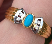 Load image into Gallery viewer, 1204: Vintage: 18ct Gold Turquoise Diamonds Dress Ring
