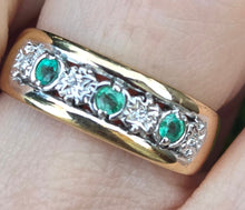 Load image into Gallery viewer, 2769: Vintage 9ct Gold Emeralds Natural Diamonds Ring