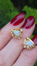 Load image into Gallery viewer, 2767: Vintage: 18ct Gold White Opal Diamonds Stud Earrings