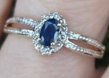 Load image into Gallery viewer, 2745: Vintage 9ct Gold Blue Sapphire Diamonds Openwork Ring