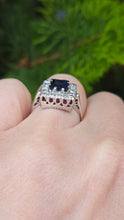 Cargar imagen en el visor de la galería, 6053 Antique Art-Deco 18ct Gold Blue Sapphire Diamonds Square Set Cocktail Ring- Exquisite