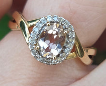 Load image into Gallery viewer, 2720: Vintage 9ct Gold Pink Morganite 22 Natural Sparkling Diamonds Dress Ring