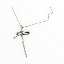 Load image into Gallery viewer, 2656: Vintage 9ct White Gold Necklace (40cm) & Diamonds Cross Pendant