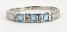 Load image into Gallery viewer, 2768: Vintage 9ct White Gold Swiss Blue Topaz 8 Natural Diamonds Half-Eternity/Stacker Ring