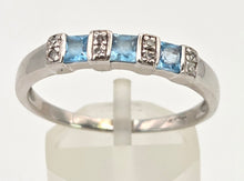 Load image into Gallery viewer, 2768: Vintage 9ct White Gold Swiss Blue Topaz 8 Natural Diamonds Half-Eternity/Stacker Ring