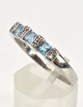 Load image into Gallery viewer, 2768: Vintage 9ct White Gold Swiss Blue Topaz 8 Natural Diamonds Half-Eternity/Stacker Ring