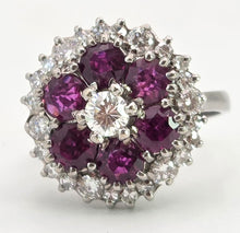 Load image into Gallery viewer, 2941: Vintage 18ct White Gold Rubies(2.58ct) Diamonds (1ct) Cocktail Cluster Ring- From 1981