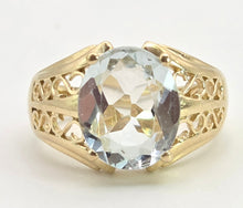 Load image into Gallery viewer, 2948: Vintage 14ct Gold Large Pale Blue Aquamarine (3.67ct) Openwork Cocktail Ring