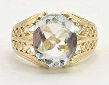 Load image into Gallery viewer, 2948: Vintage 14ct Gold Large Pale Blue Aquamarine (3.67ct) Openwork Cocktail Ring