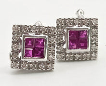 Load image into Gallery viewer, 2953: Vintage 18ct White Gold Art Deco Style Rubies Diamonds (0.5ct) Stud Earrings