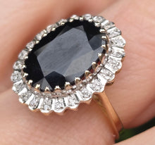 Load image into Gallery viewer, 2802: Vintage 9ct Gold Australian Blue Sapphire 24 Diamonds Diana Cluster Ring