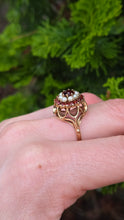 Load image into Gallery viewer, 1420: Vintage: 9ct Gold Garnets Seed Pearls Flower Head Ring- From 1973