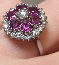 Load image into Gallery viewer, 2941: Vintage 18ct White Gold Rubies(2.58ct) Diamonds (1ct) Cocktail Cluster Ring- From 1981