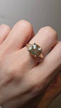 Load image into Gallery viewer, 2933: Vintage 9ct Gold Mint Green Citrine 10 Diamonds Dress Ring