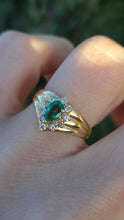 Load image into Gallery viewer, 2644- Vintage 14ct Gold Emerald 10 Diamonds Dress Ring