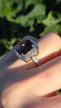 Load image into Gallery viewer, 2632; Vintage 9ct Gold Cushion Cut Smokey Quartz Diamonds Cocktail Ring
