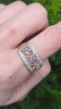 Load image into Gallery viewer, 2938- Vintage 9ct Gold Iolites Natural Sparkling Diamonds Flower Head Cocktail Ring