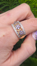 Load image into Gallery viewer, 2938- Vintage 9ct Gold Iolites Natural Sparkling Diamonds Flower Head Cocktail Ring